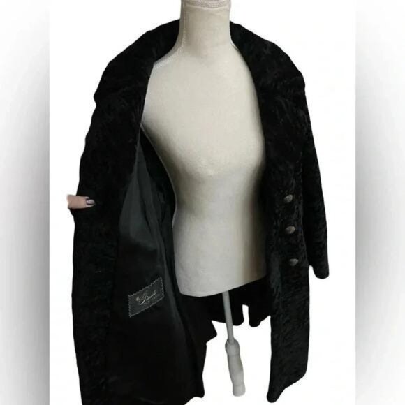 Vintage 1970s Union‑Made Black Fuzzy Peacoat – Double‑Breasted Textured Coat (Si - Picture 9 of 11
